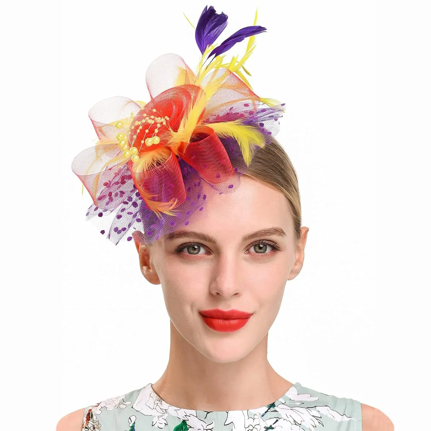 Mesh Feathers Hair Clip Tea Party ladies Hat For Women Wedding Flower Cocktail Hairwear hairbands Headband makeup hairband