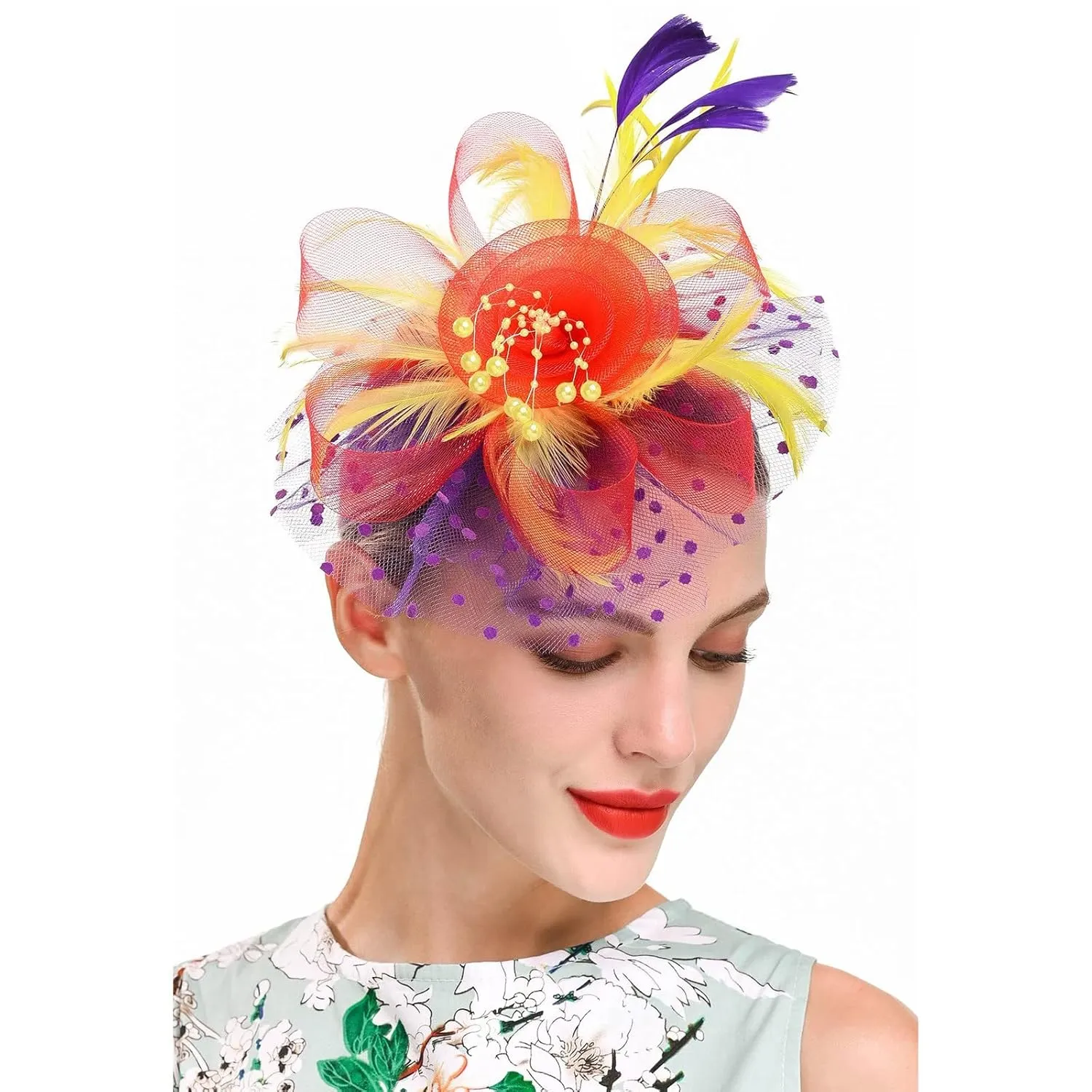 Mesh Feathers Hair Clip Tea Party ladies Hat For Women Wedding Flower Cocktail Hairwear hairbands Headband makeup hairband