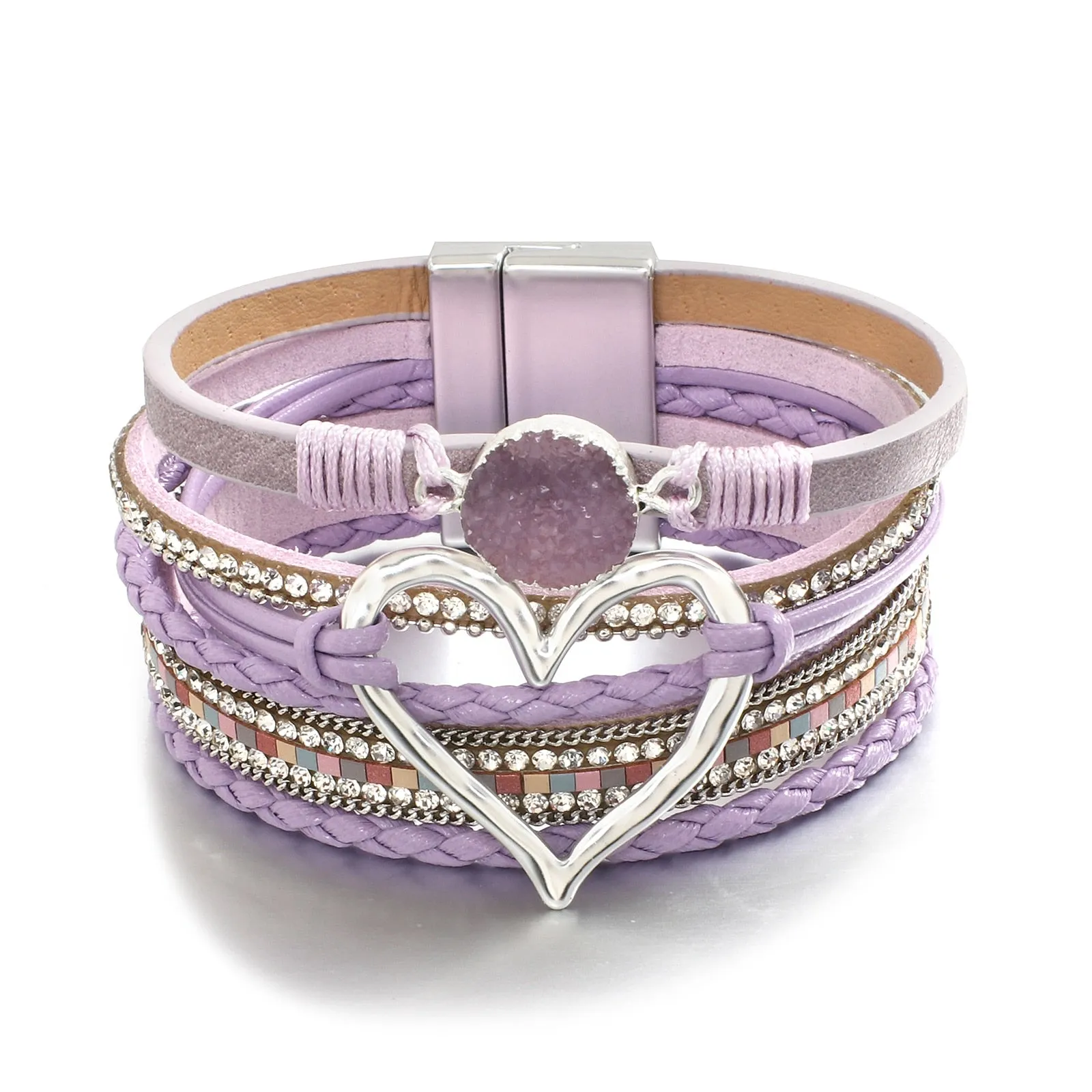 Metal Love Heart Charm Leather Bracelets for Women