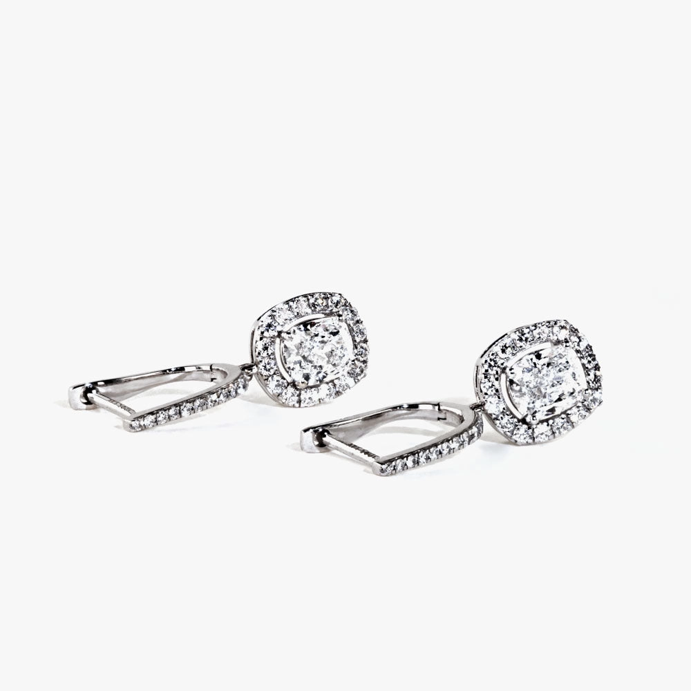 2 ?/? ctw Cushion and Round Lab Grown Diamond Halo Drop Earrings Affordable option Premium Adornment