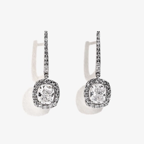 2 ?/? ctw Cushion and Round Lab Grown Diamond Halo Drop Earrings Abstract Accent High-Quality Adornment