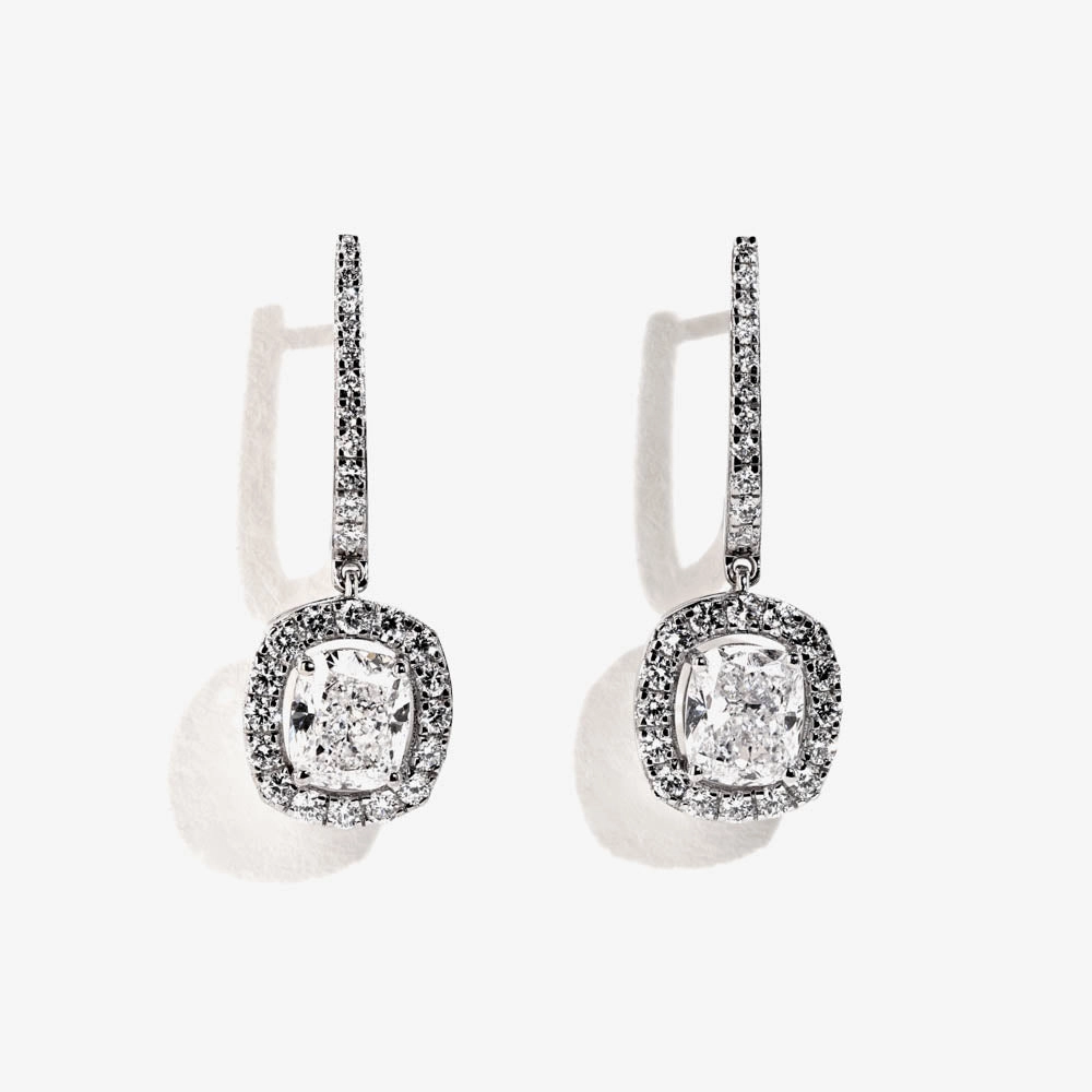 2 ?/? ctw Cushion and Round Lab Grown Diamond Halo Drop Earrings Abstract Accent High-Quality Adornment