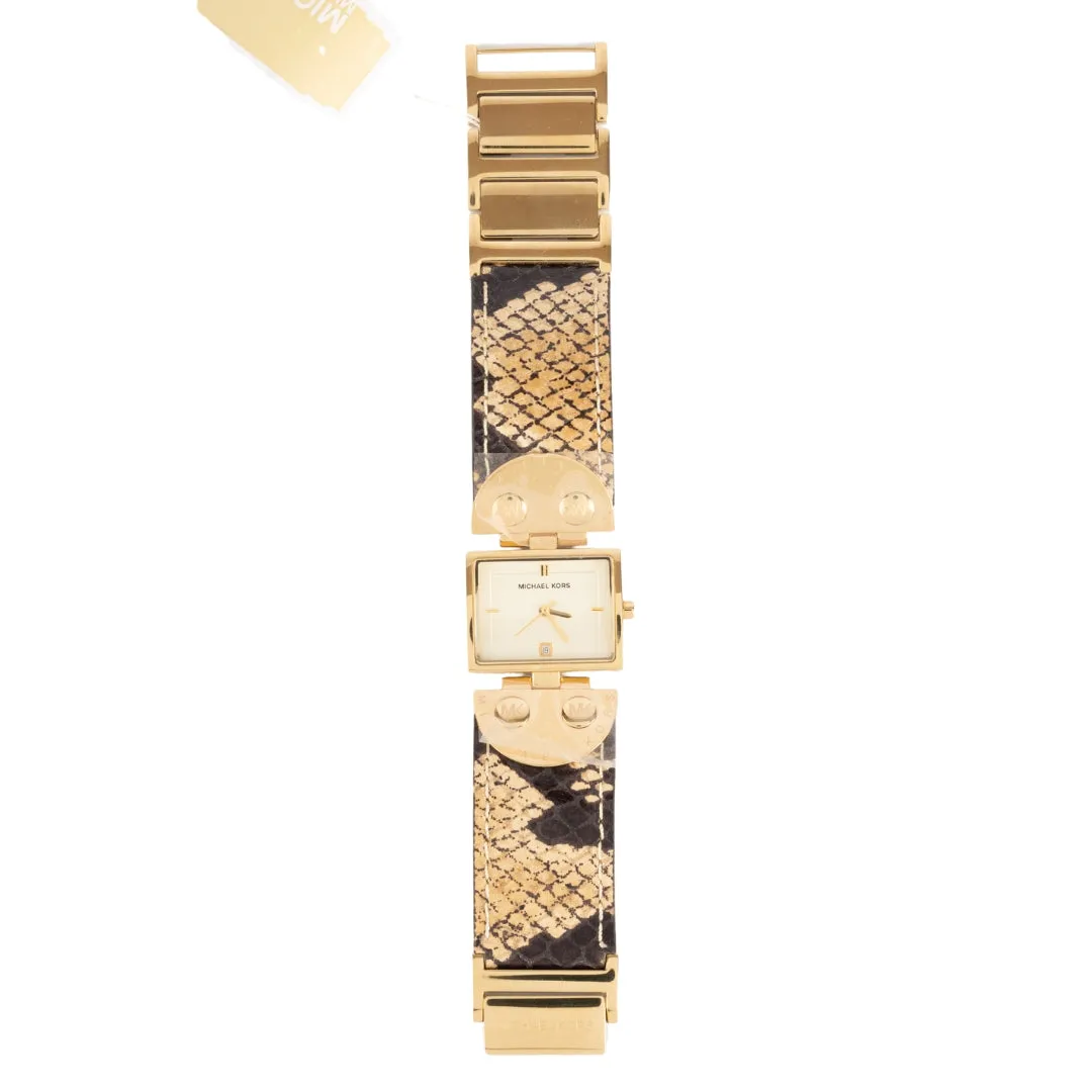 Michael Kors Yellow Gold Plated Stainless Steel Leather Watch