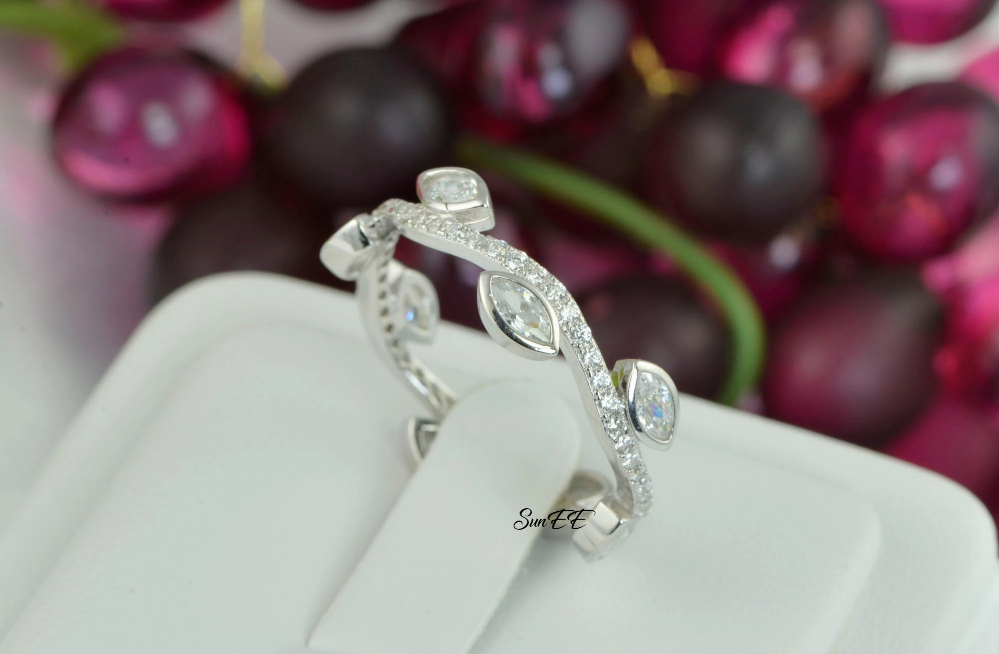 Marquis Brilliant Band Stack Promise Ring Diamond Simulated 925 Sterling Silver Anniversary Ring SKU:00161 Cool Finish