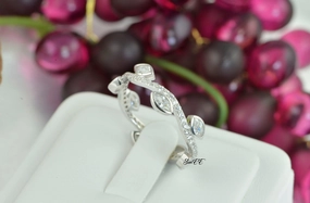 Biodegradable Item Marquis Brilliant Band Stack Promise Ring Diamond Simulated 925 Sterling Silver Anniversary Ring SKU:00161