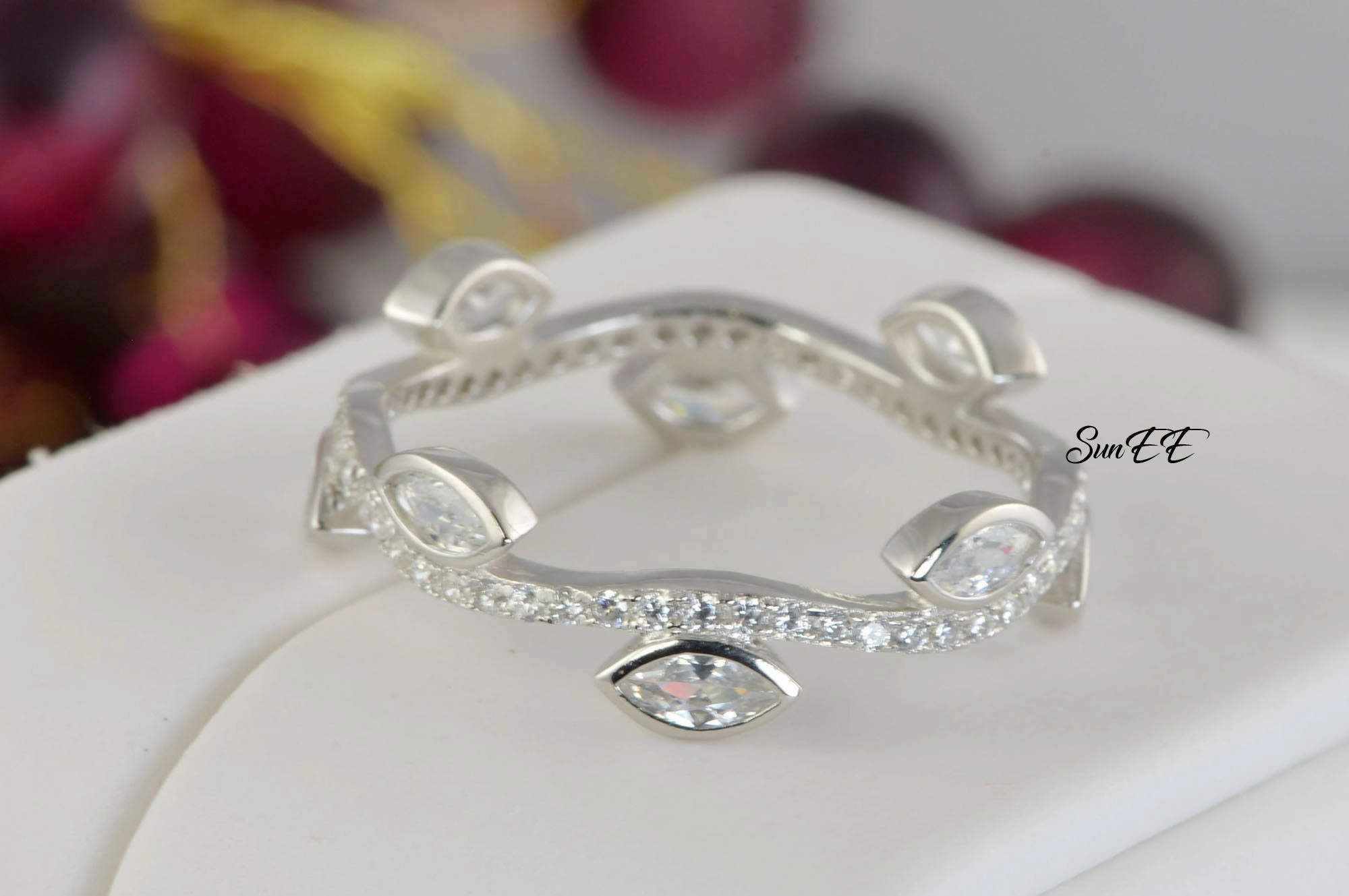 Marquis Brilliant Band Stack Promise Ring Diamond Simulated 925 Sterling Silver Anniversary Ring SKU:00161 Statement Jewelry Celebration Jewelry