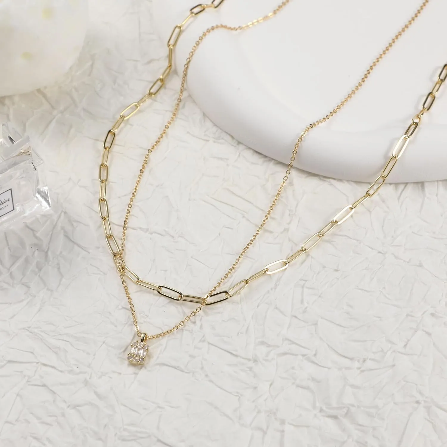 MIDEEO CZ Diamond Gold Necklace for Women Dainty Gold Layered Sliver Necklaces 14k Gold Plated Diamond Pearl Pendant Necklaces Heart CZ Cross Choker Necklaces for Women Simple Cubic Zirconia Necklace Trendy Jewelry Gifts