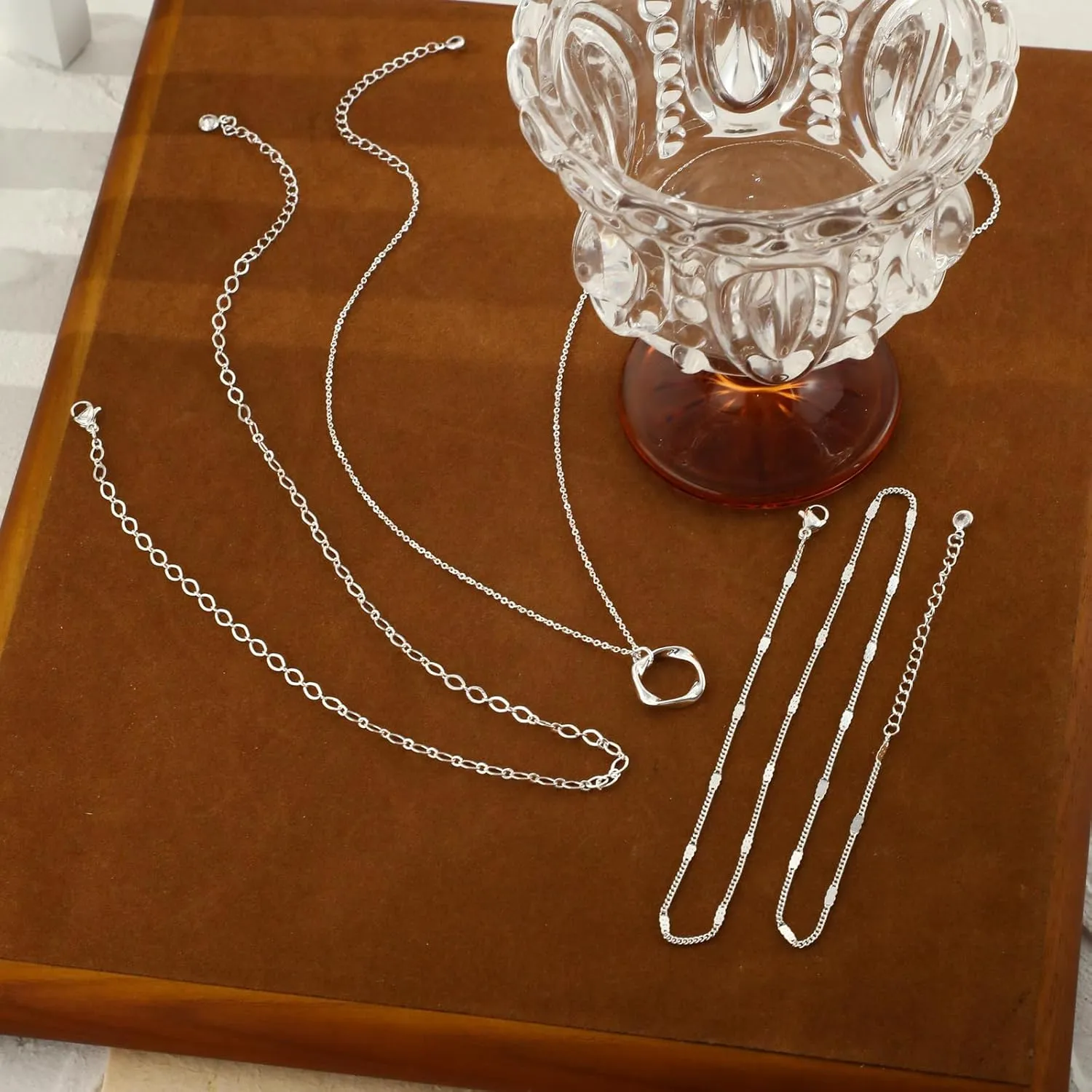 MIDEEO Gold/Silver Layered Necklaces for Women,Stackable Choker Necklaces for Women Trendy Layering Circle Cross Pendant Paperclip Box Flat Mariner Chain Necklace Set Jewelry Gifts for Women