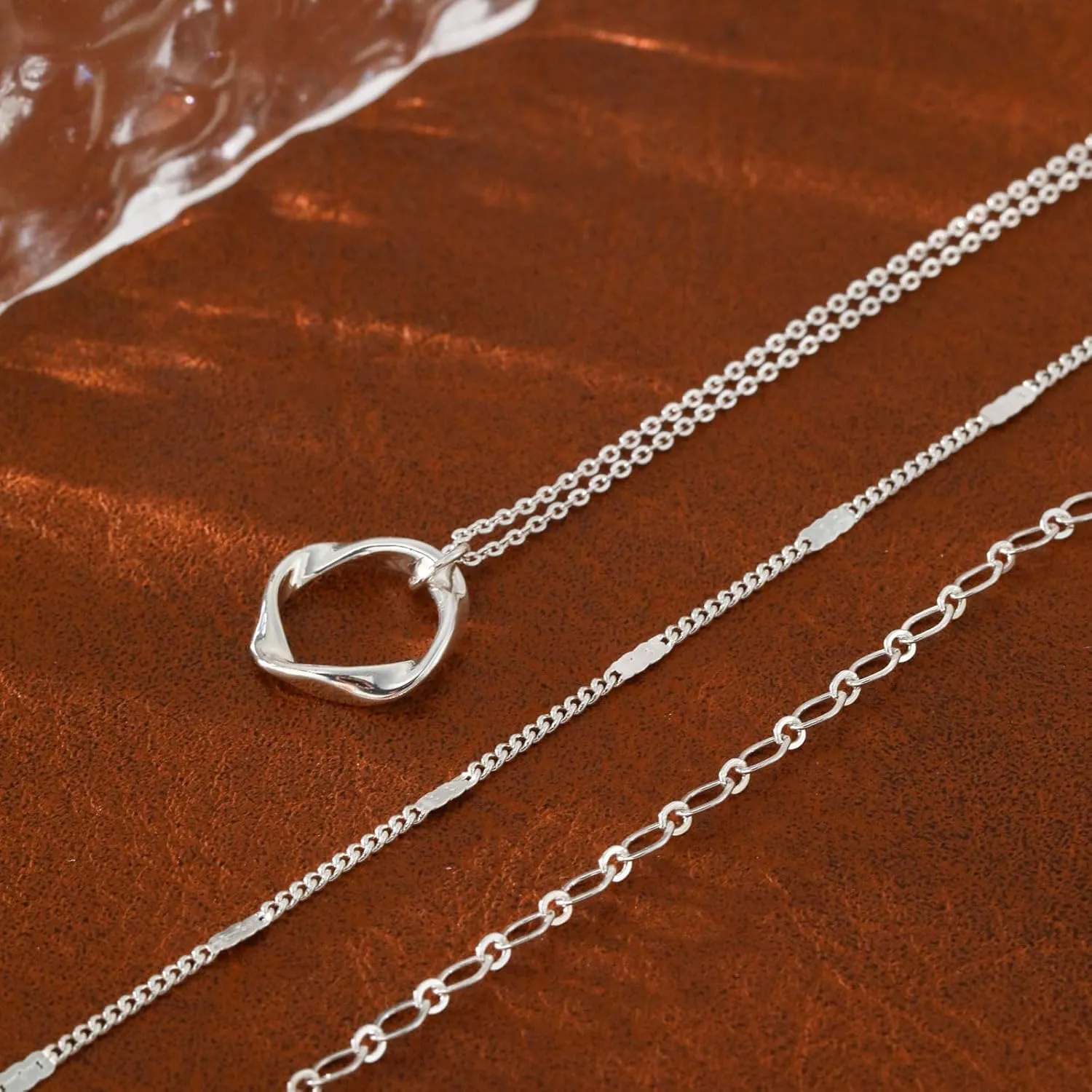 MIDEEO Gold/Silver Layered Necklaces for Women,Stackable Choker Necklaces for Women Trendy Layering Circle Cross Pendant Paperclip Box Flat Mariner Chain Necklace Set Jewelry Gifts for Women