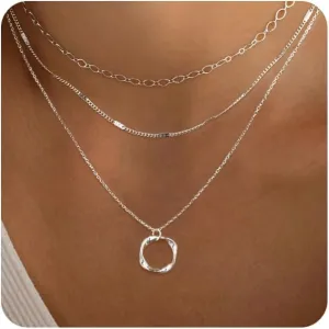 MIDEEO Gold/Silver Layered Necklaces for Women,Stackable Choker Necklaces for Women Trendy Layering Circle Cross Pendant Paperclip Box Flat Mariner Chain Necklace Set Jewelry Gifts for Women