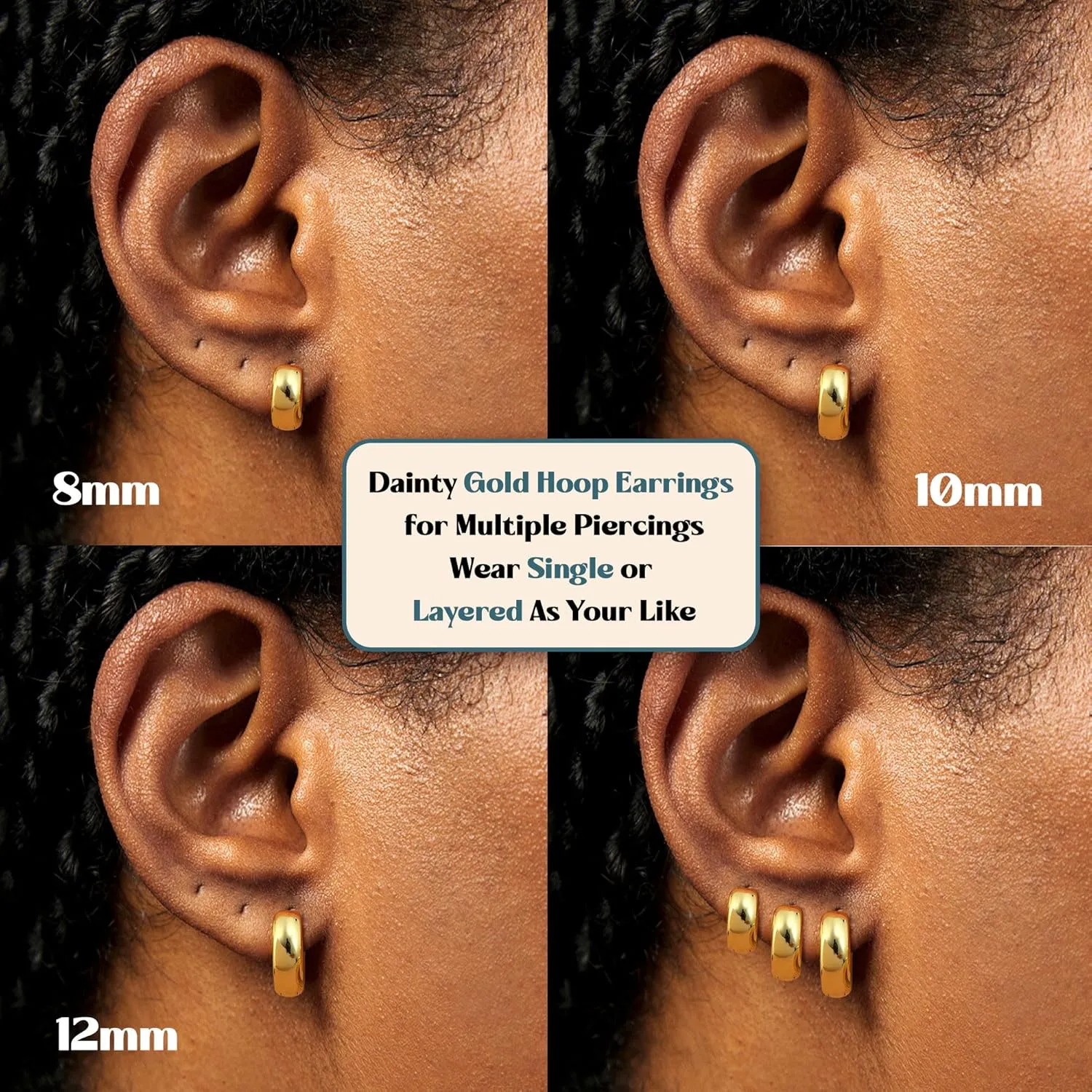 MILACOLATO 3 Pairs Gold Hoop Earrings for Women 14K Gold Filled 925 Sterling Silver Post Small Chunky Gold Hoop Earrings Hypoallergenic Trendy Gold Huggie Earrings Stacks for Multiple Piercing