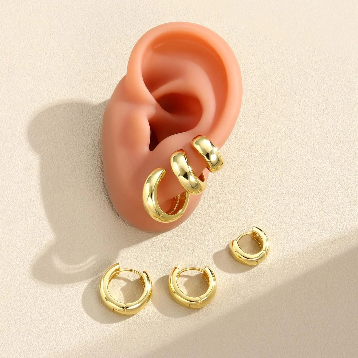 MILACOLATO 3 Pairs Gold Hoop Earrings for Women 14K Gold Filled 925 Sterling Silver Post Small Chunky Gold Hoop Earrings Hypoallergenic Trendy Gold Huggie Earrings Stacks for Multiple Piercing