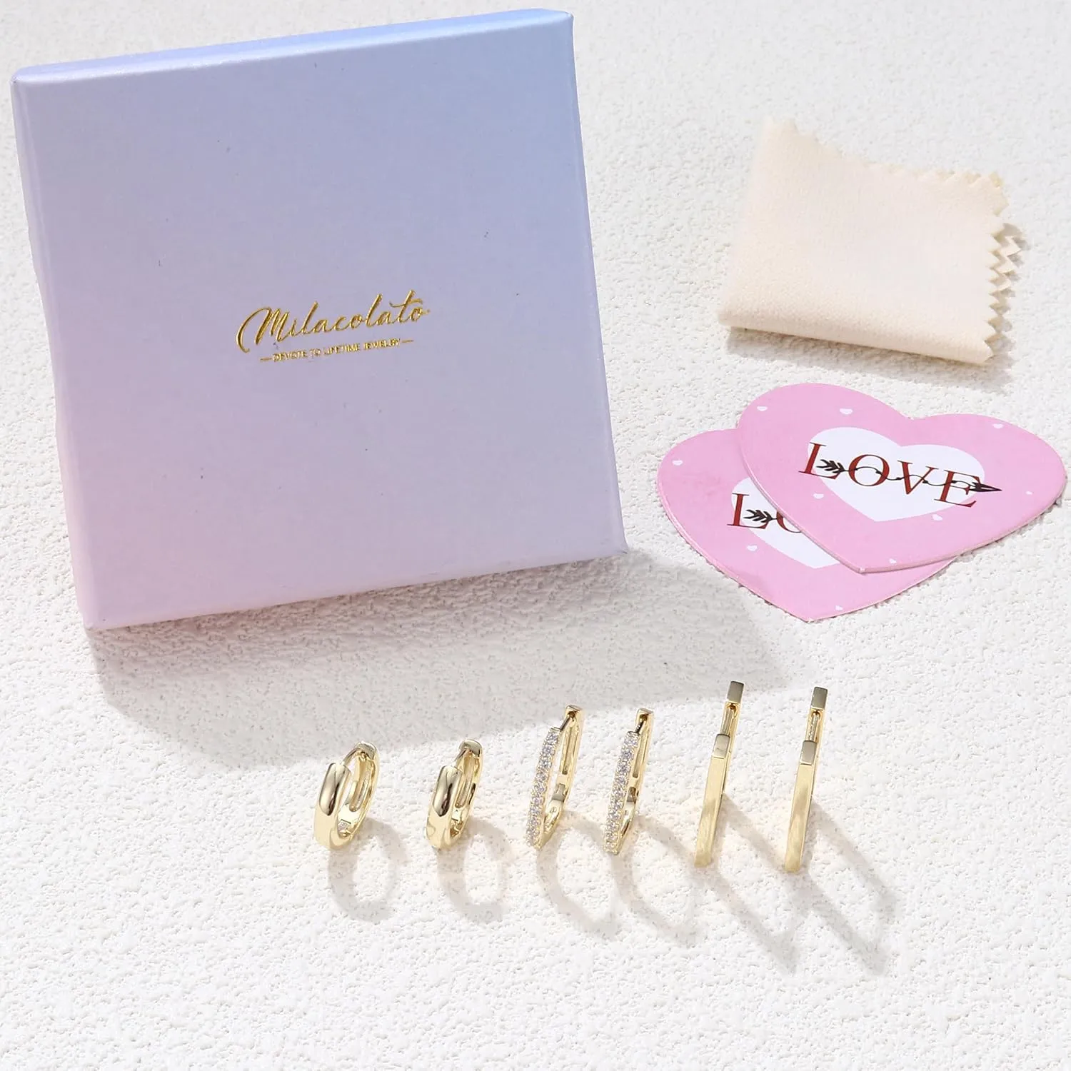 MILACOLATO 3 Pairs Gold Hoop Earrings for Women 14K Gold Filled 925 Sterling Silver Post Small Chunky Gold Hoop Earrings Hypoallergenic Trendy Gold Huggie Earrings Stacks for Multiple Piercing