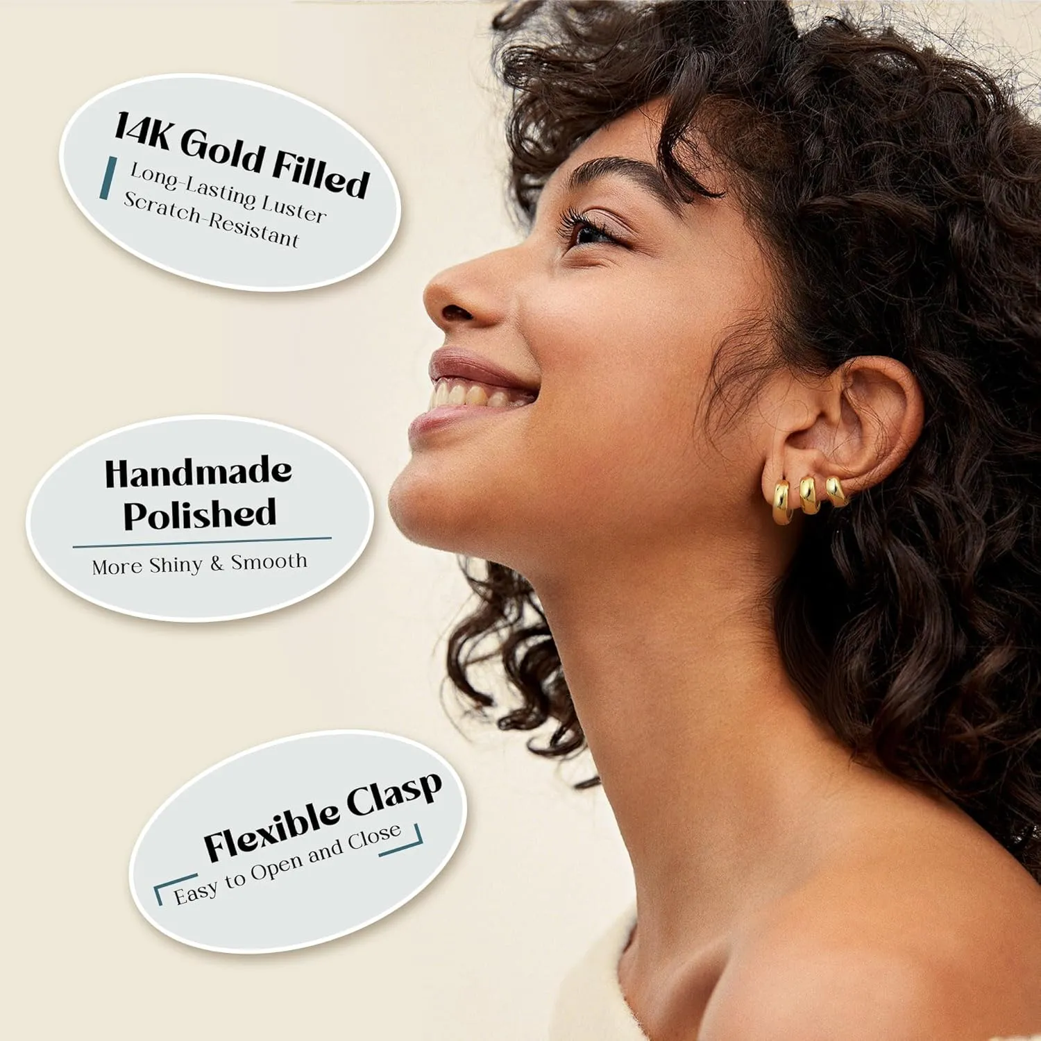 MILACOLATO 3 Pairs Gold Hoop Earrings for Women 14K Gold Filled 925 Sterling Silver Post Small Chunky Gold Hoop Earrings Hypoallergenic Trendy Gold Huggie Earrings Stacks for Multiple Piercing