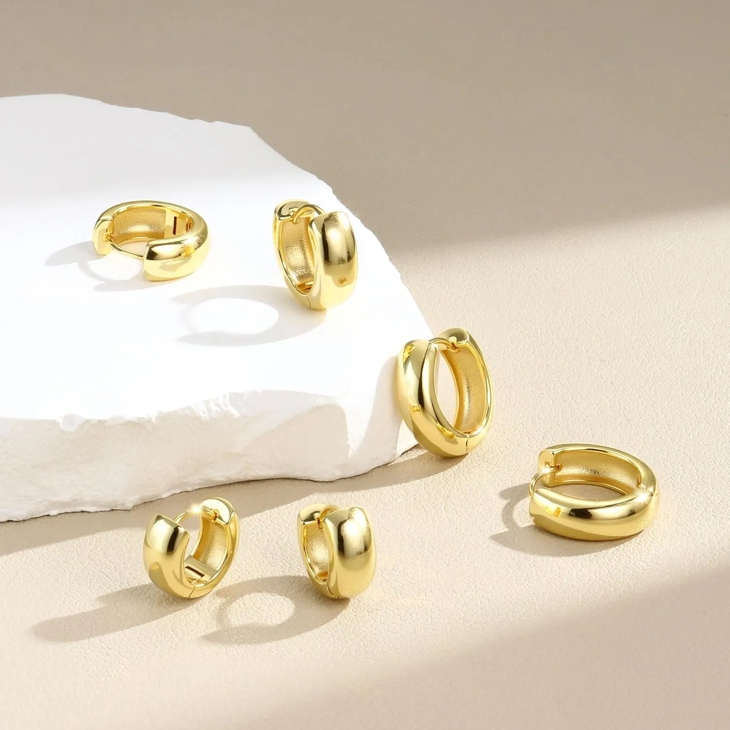 MILACOLATO 3 Pairs Gold Hoop Earrings for Women 14K Gold Filled 925 Sterling Silver Post Small Chunky Gold Hoop Earrings Hypoallergenic Trendy Gold Huggie Earrings Stacks for Multiple Piercing