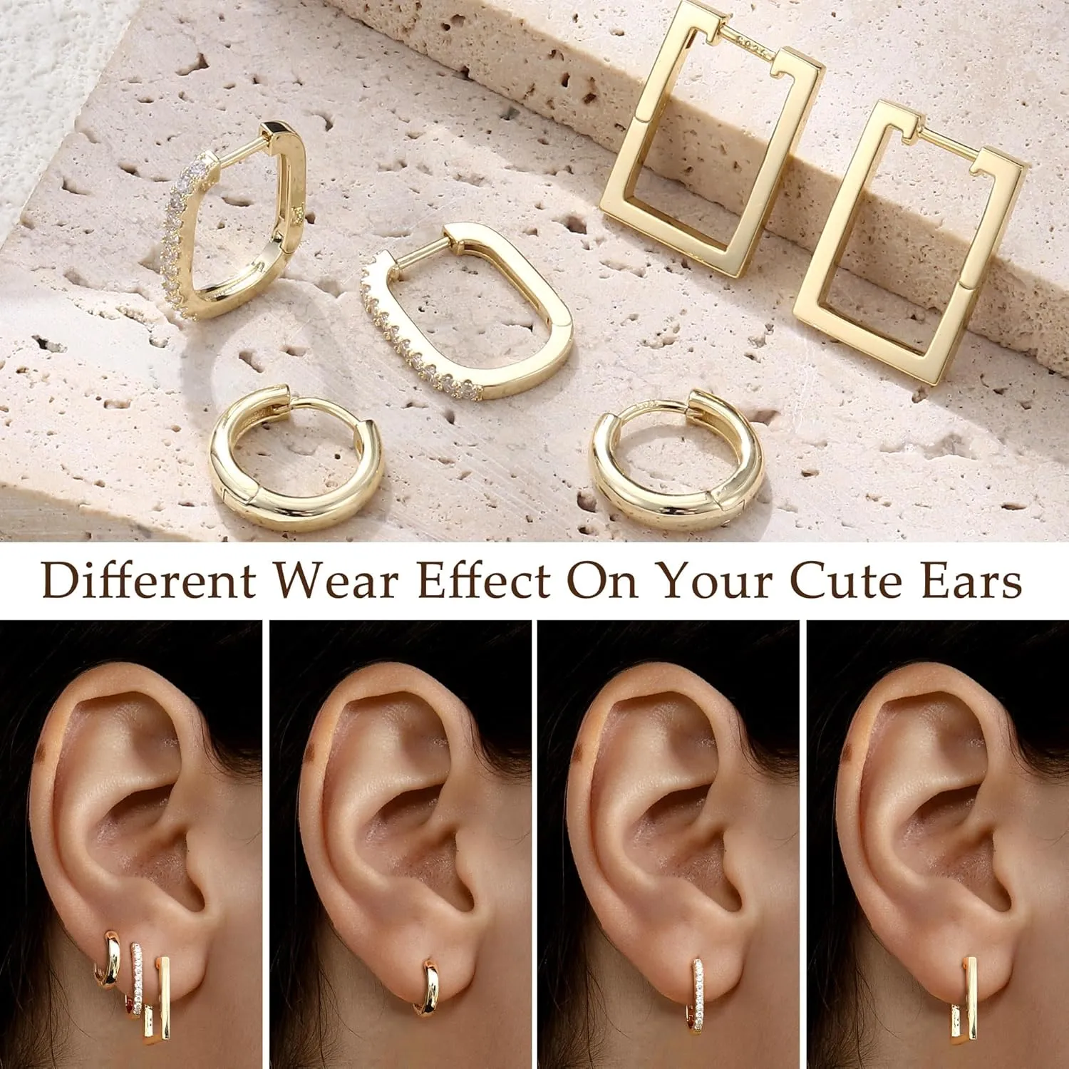 MILACOLATO 3 Pairs Gold Hoop Earrings for Women 14K Gold Filled 925 Sterling Silver Post Small Chunky Gold Hoop Earrings Hypoallergenic Trendy Gold Huggie Earrings Stacks for Multiple Piercing