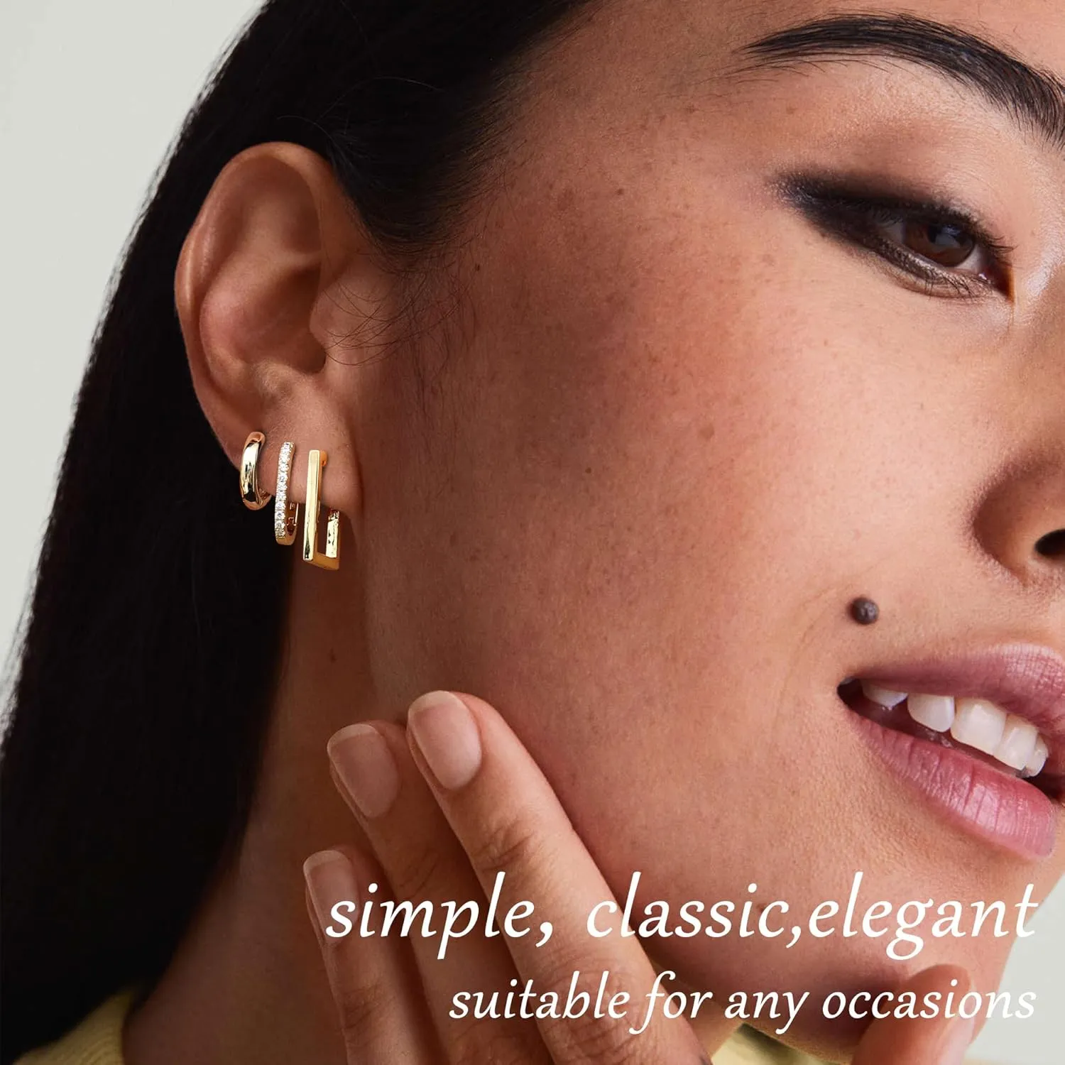 MILACOLATO 3 Pairs Gold Hoop Earrings for Women 14K Gold Filled 925 Sterling Silver Post Small Chunky Gold Hoop Earrings Hypoallergenic Trendy Gold Huggie Earrings Stacks for Multiple Piercing