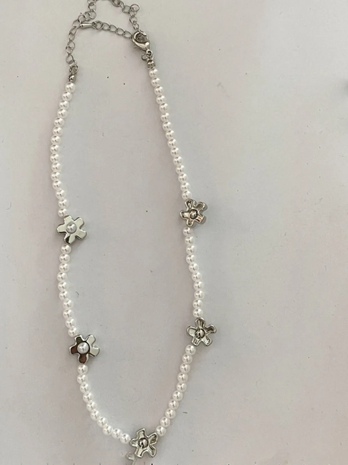 Millet Beads Pearl Flower Collarbone Ball Chain Necklace