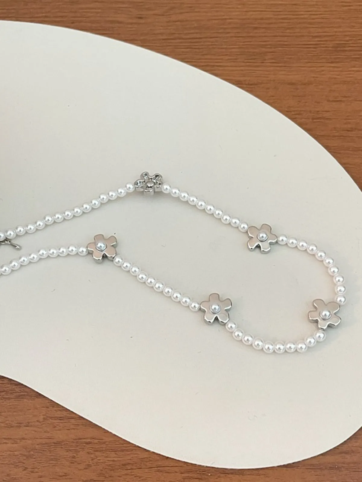 Millet Beads Pearl Flower Collarbone Ball Chain Necklace