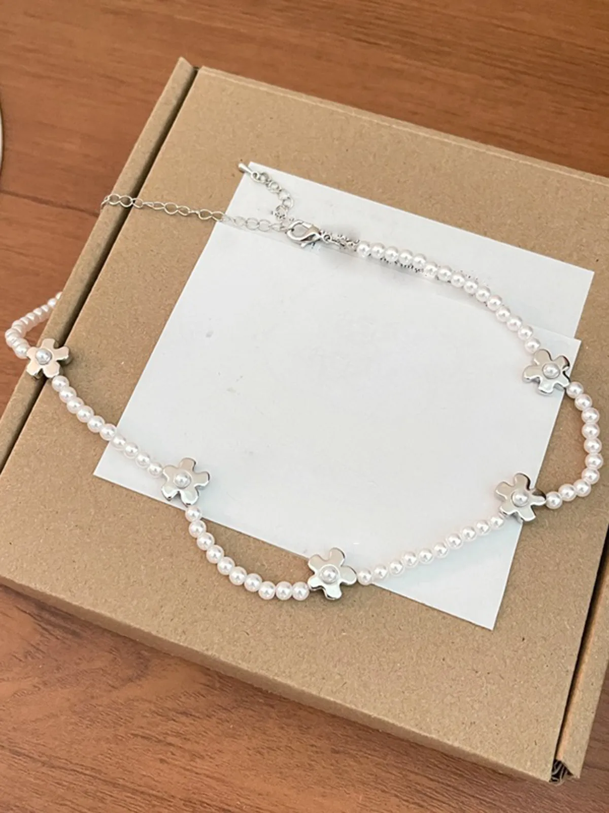 Millet Beads Pearl Flower Collarbone Ball Chain Necklace