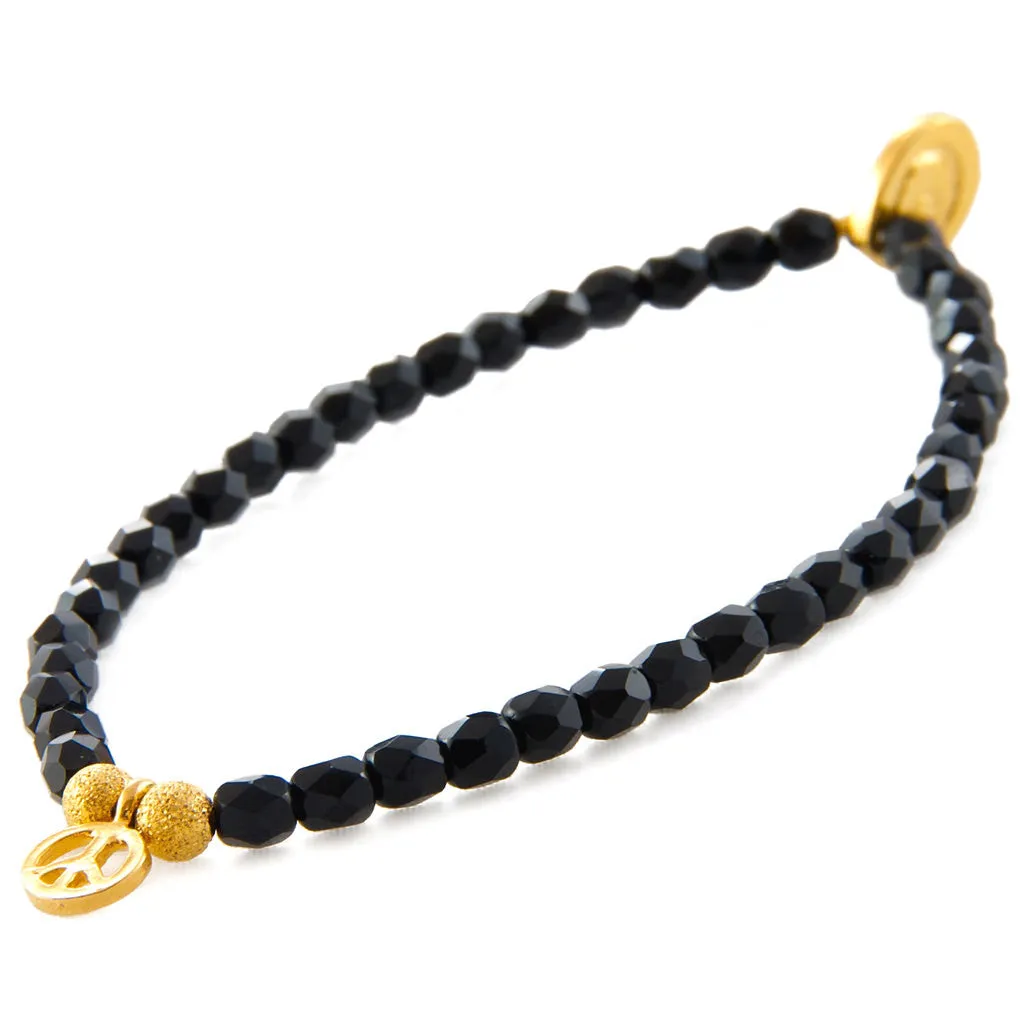 Mini Peace Symbol Charm Faceted Glass Bead Bracelet
