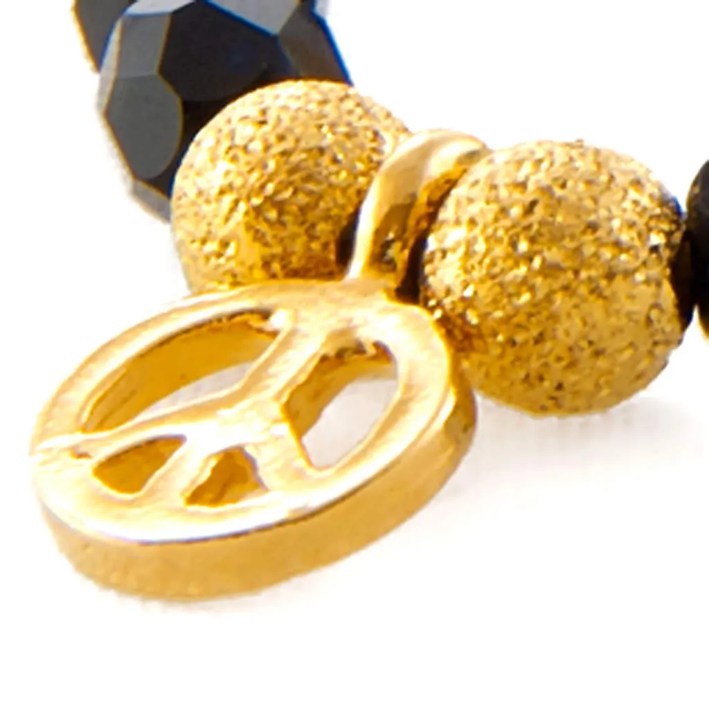 Mini Peace Symbol Charm Faceted Glass Bead Bracelet