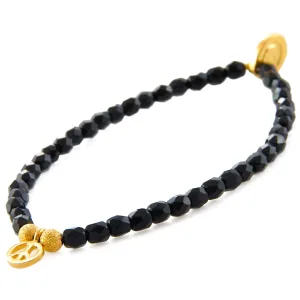 Mini Peace Symbol Charm Faceted Glass Bead Bracelet