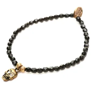 Mini Skull Charm Faceted Glass Bead Bracelet