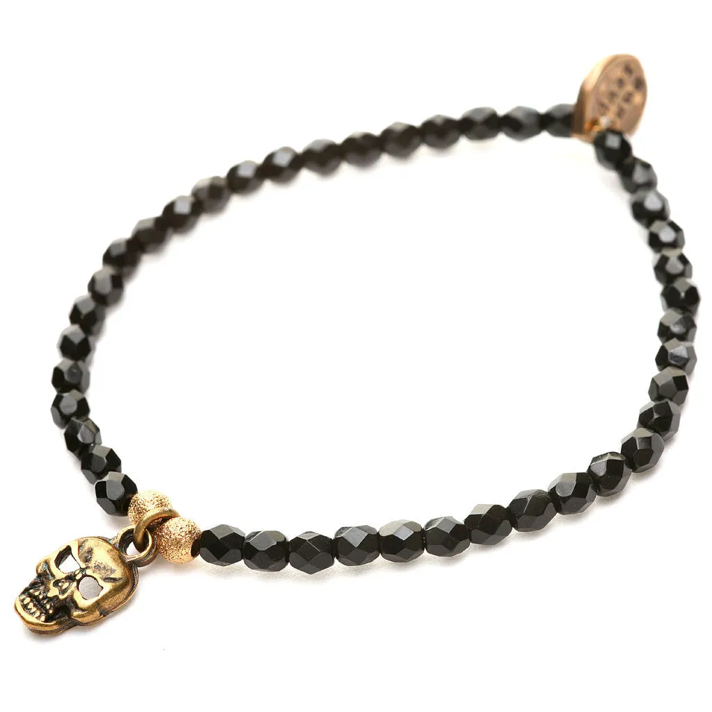 Mini Skull Charm Faceted Glass Bead Bracelet