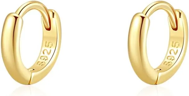Mini Tiny Huggie Hoop Earrings Top Upper Ear Cartilage Forward Helix Cuff Plain Simple 925 Sterling Silver Gold 9mm 8mm 7mm 6mm 5mm Hoop Earrings