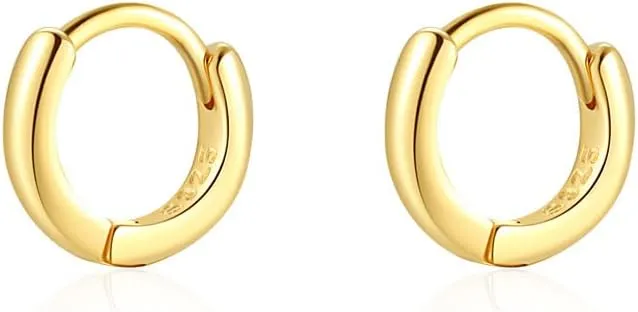 Mini Tiny Huggie Hoop Earrings Top Upper Ear Cartilage Forward Helix Cuff Plain Simple 925 Sterling Silver Gold 9mm 8mm 7mm 6mm 5mm Hoop Earrings