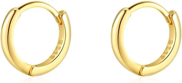 Mini Tiny Huggie Hoop Earrings Top Upper Ear Cartilage Forward Helix Cuff Plain Simple 925 Sterling Silver Gold 9mm 8mm 7mm 6mm 5mm Hoop Earrings