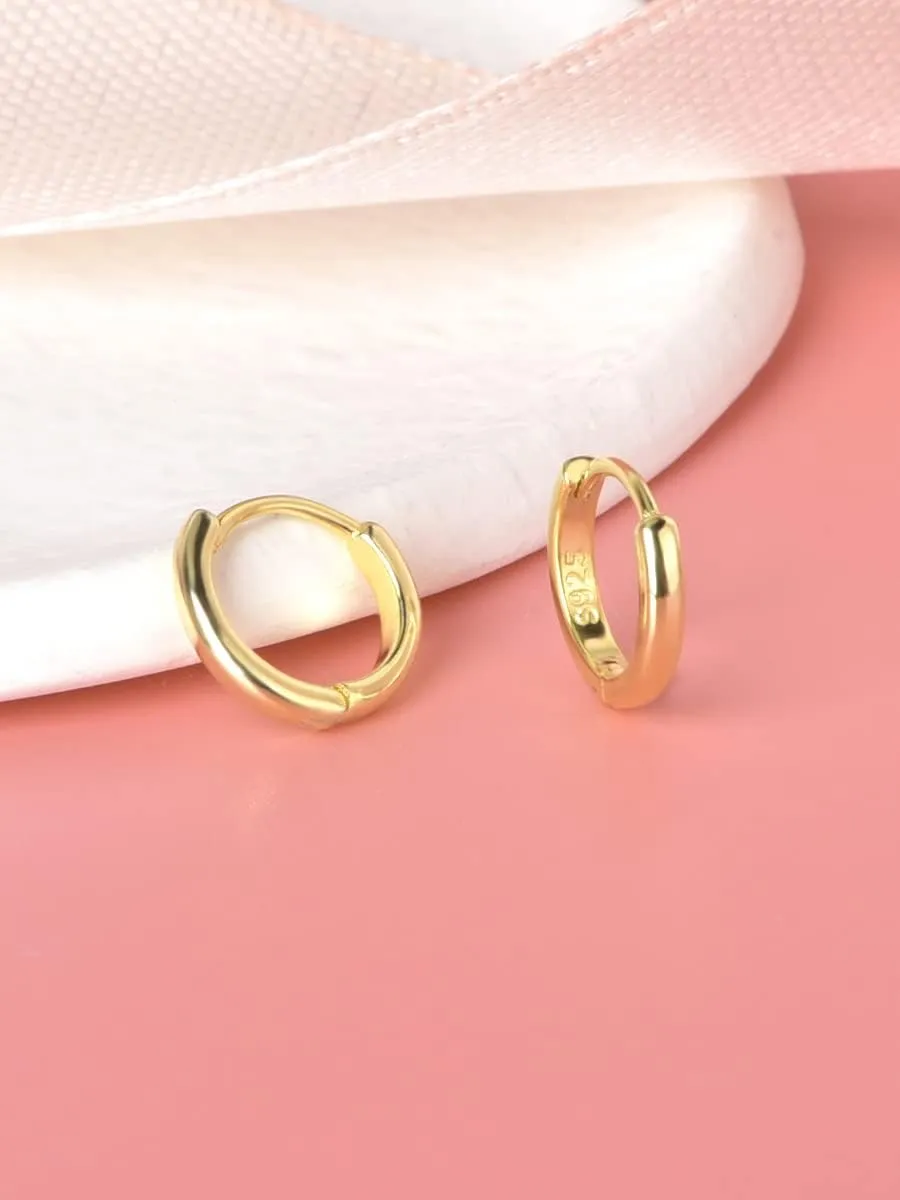 Mini Tiny Huggie Hoop Earrings Top Upper Ear Cartilage Forward Helix Cuff Plain Simple 925 Sterling Silver Gold 9mm 8mm 7mm 6mm 5mm Hoop Earrings