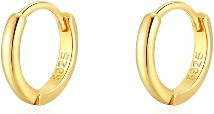 Mini Tiny Huggie Hoop Earrings Top Upper Ear Cartilage Forward Helix Cuff Plain Simple 925 Sterling Silver Gold 9mm 8mm 7mm 6mm 5mm Hoop Earrings