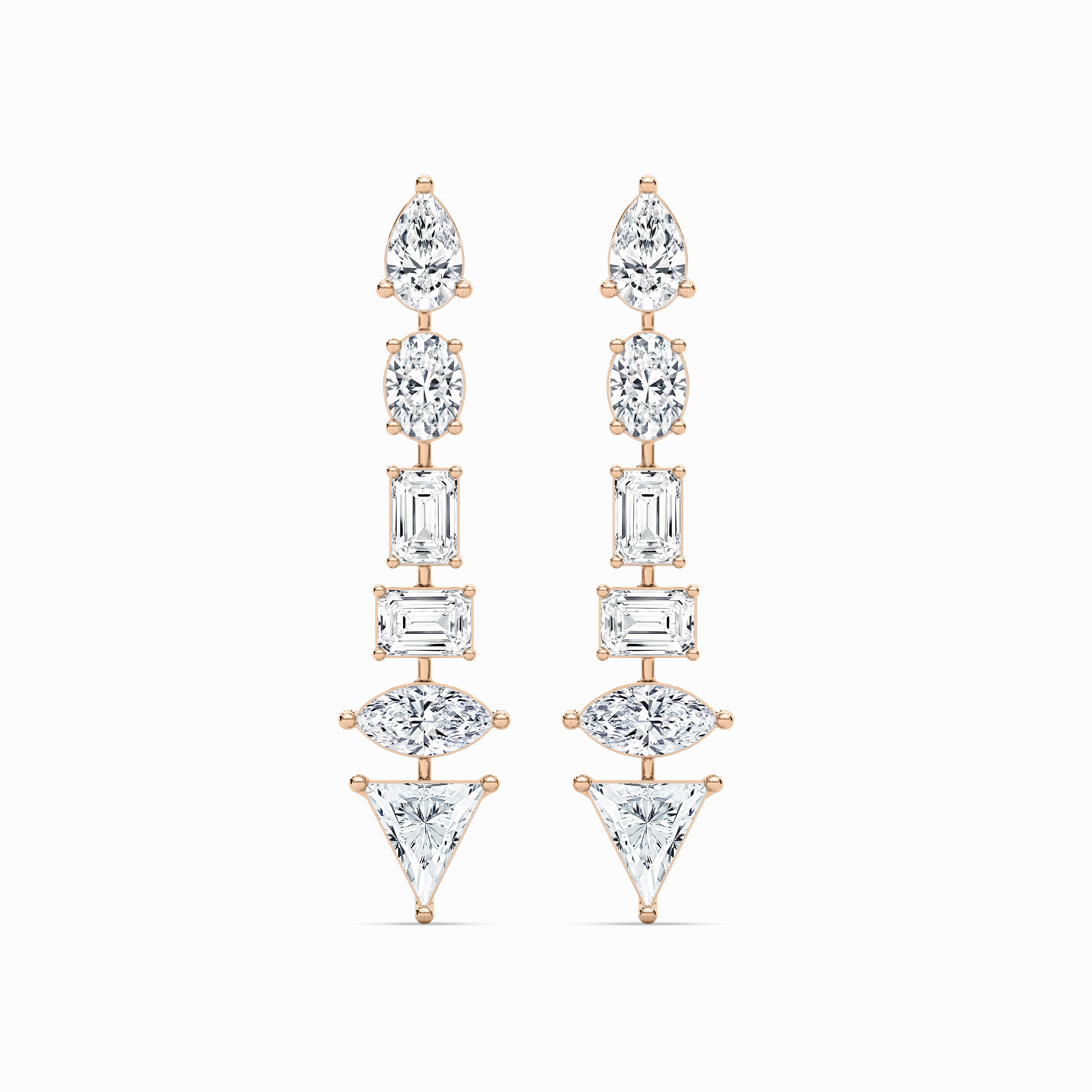 Glossy Piece Trendy Aesthetic 7 ctw Multi Shape Lab Grown Diamond Trillion Point Dangle Earrings