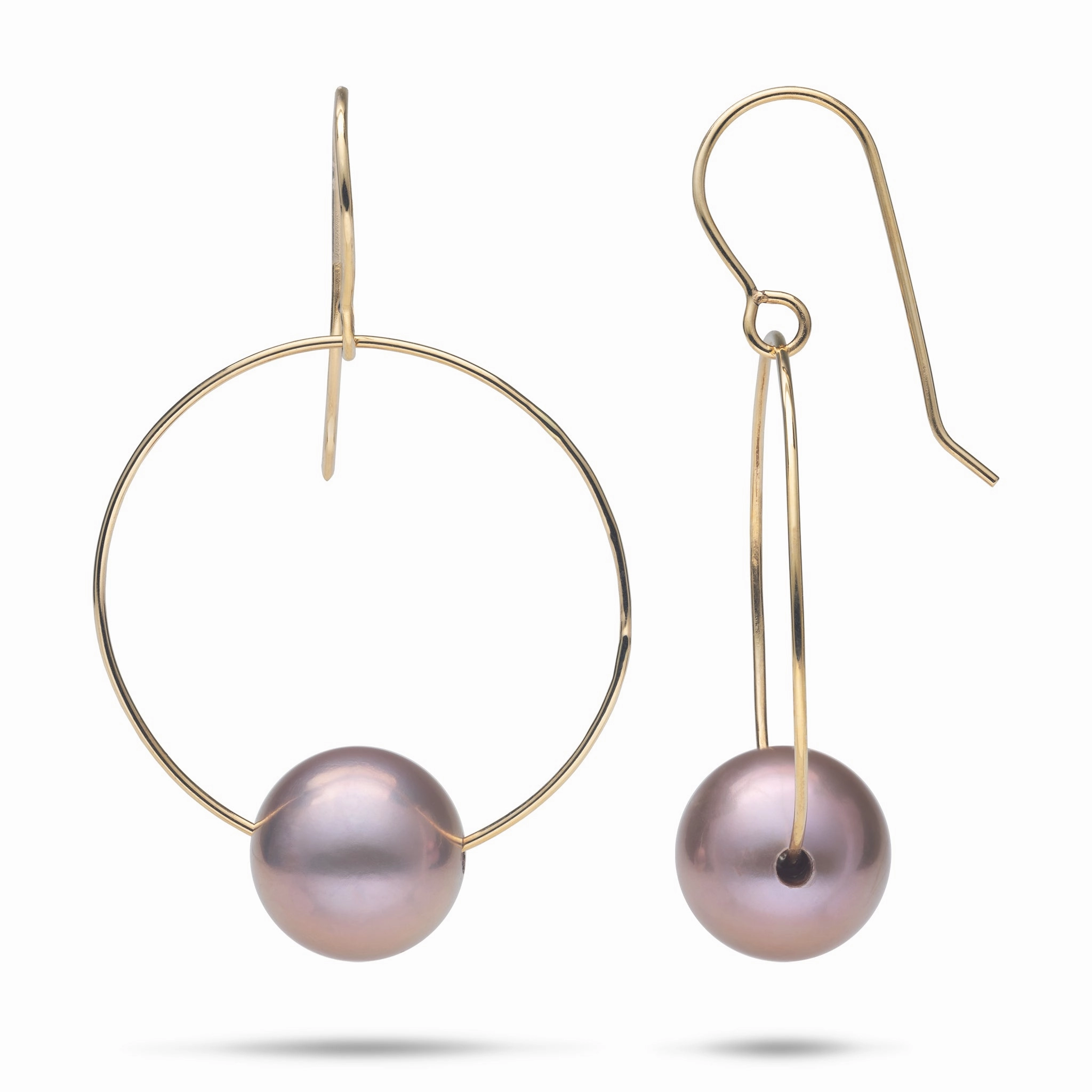 Lilac Freshwater Pearl Earrings in Gold - 10-11mm Trendy Finish