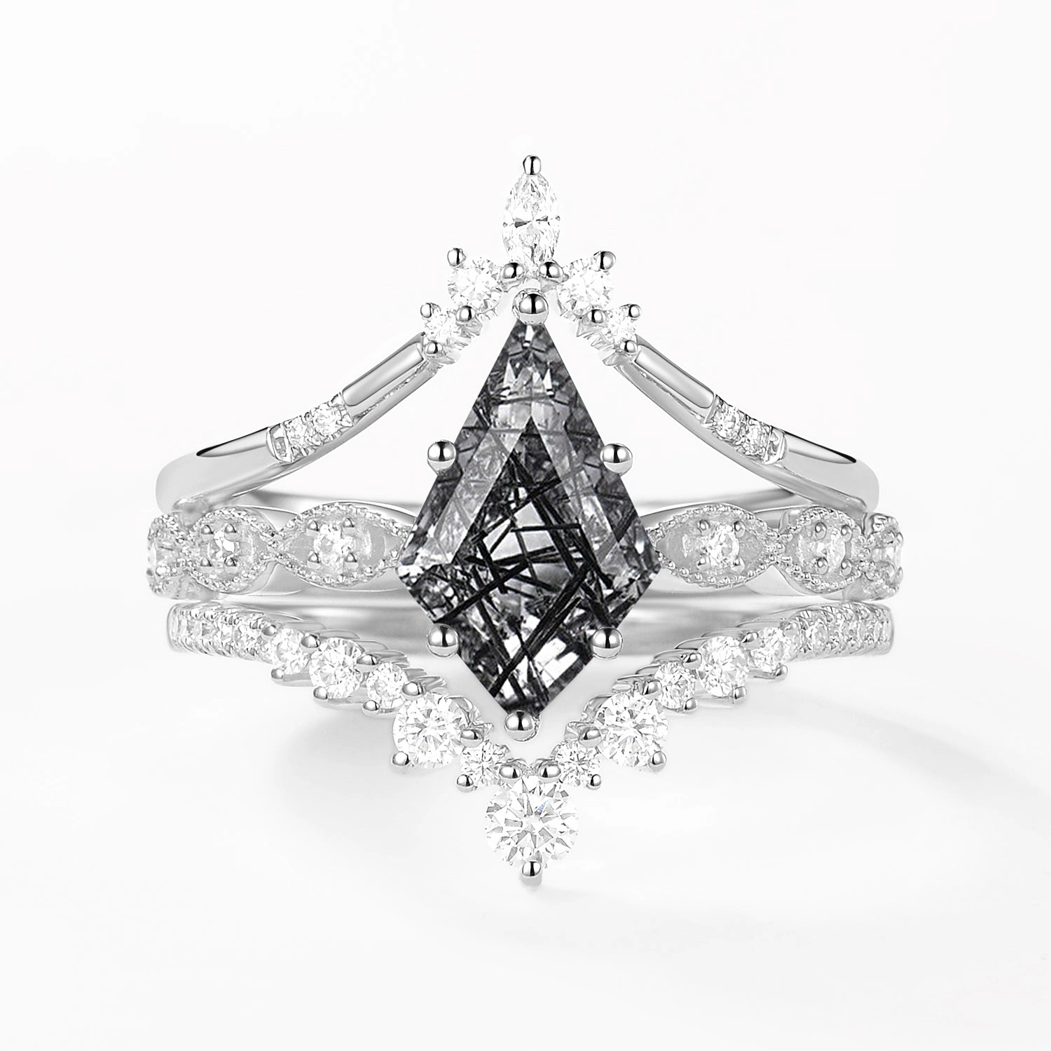 Vintage Kite Cut Moss Agate Engagement Ring Set 3pcs Fresh Highlight Premium Feature