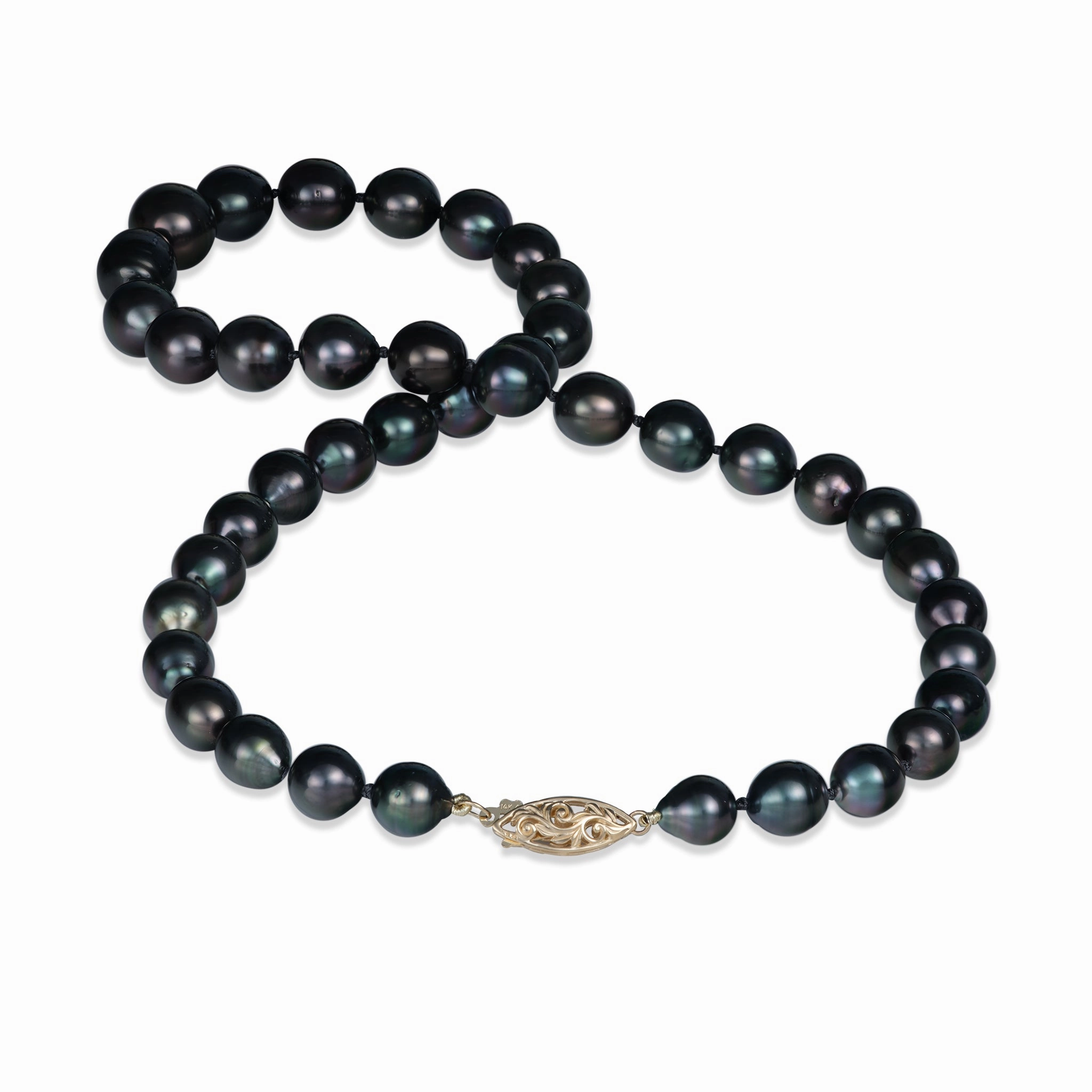 Luxury Aura 18-20" Tahitian Black Pearl Strand with Gold Clasp - 8-12mm