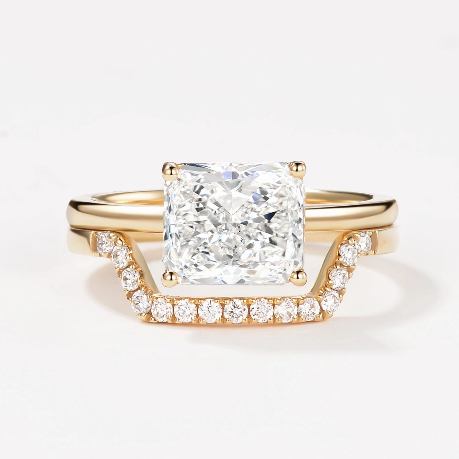 3.0ct Radiant Cut Moissanite Solitaire Ring Set 2pcs Fashion Accessories Soft Glam