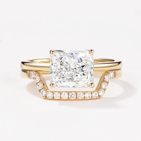 3.0ct Radiant Cut Moissanite Solitaire Ring Set 2pcs Fashion Accessories Soft Glam