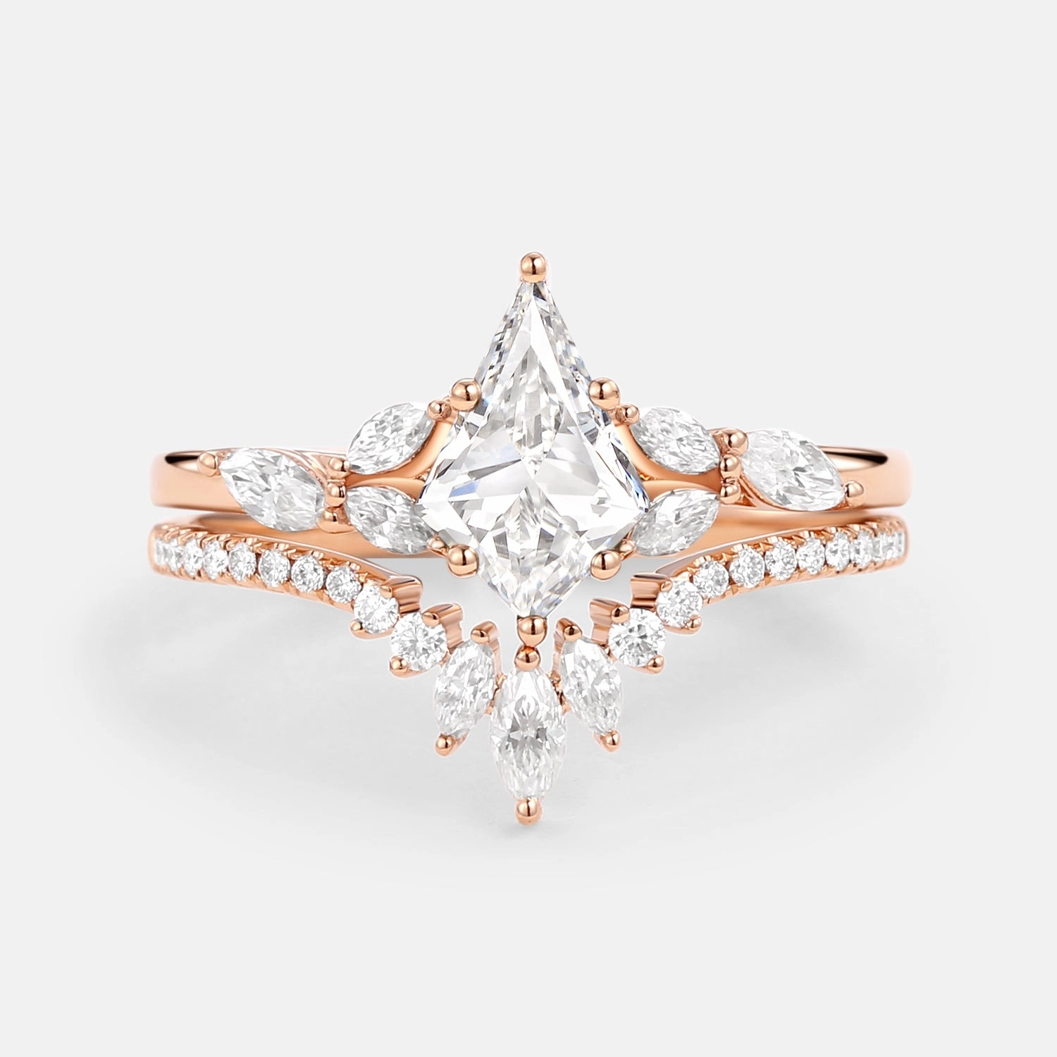 Kite Cut Lab Grown Diamond Engagement Ring Set 2pcs - July Sophisticated Edge