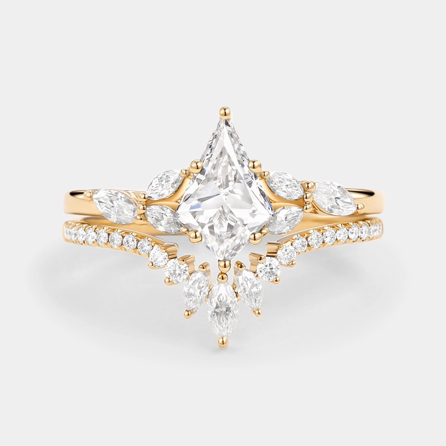 Timeless Touch Kite Cut Lab Grown Diamond Engagement Ring Set 2pcs - July