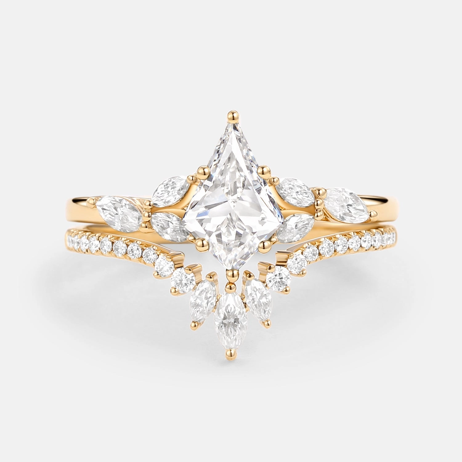 Kite Cut Lab Grown Diamond Engagement Ring Set 2pcs - July Soft Shadow