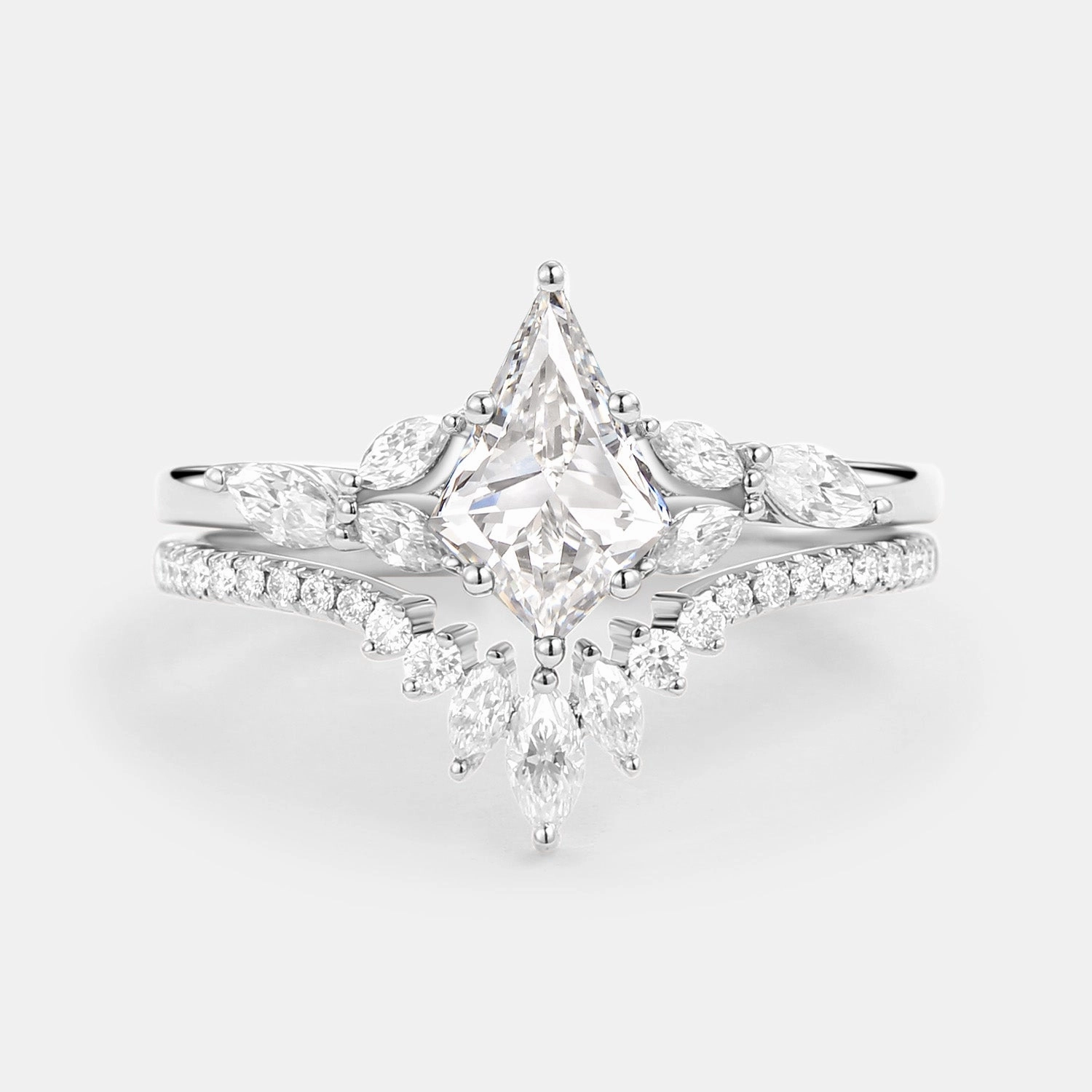 Kite Cut Lab Grown Diamond Engagement Ring Set 2pcs - July Casual Wear Birthday gift