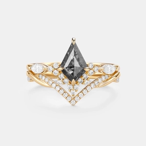 Artistic Creation Special Look Kite Salt and Pepper Diamonds Twist Engagement Ring Set 2pcs - Gale