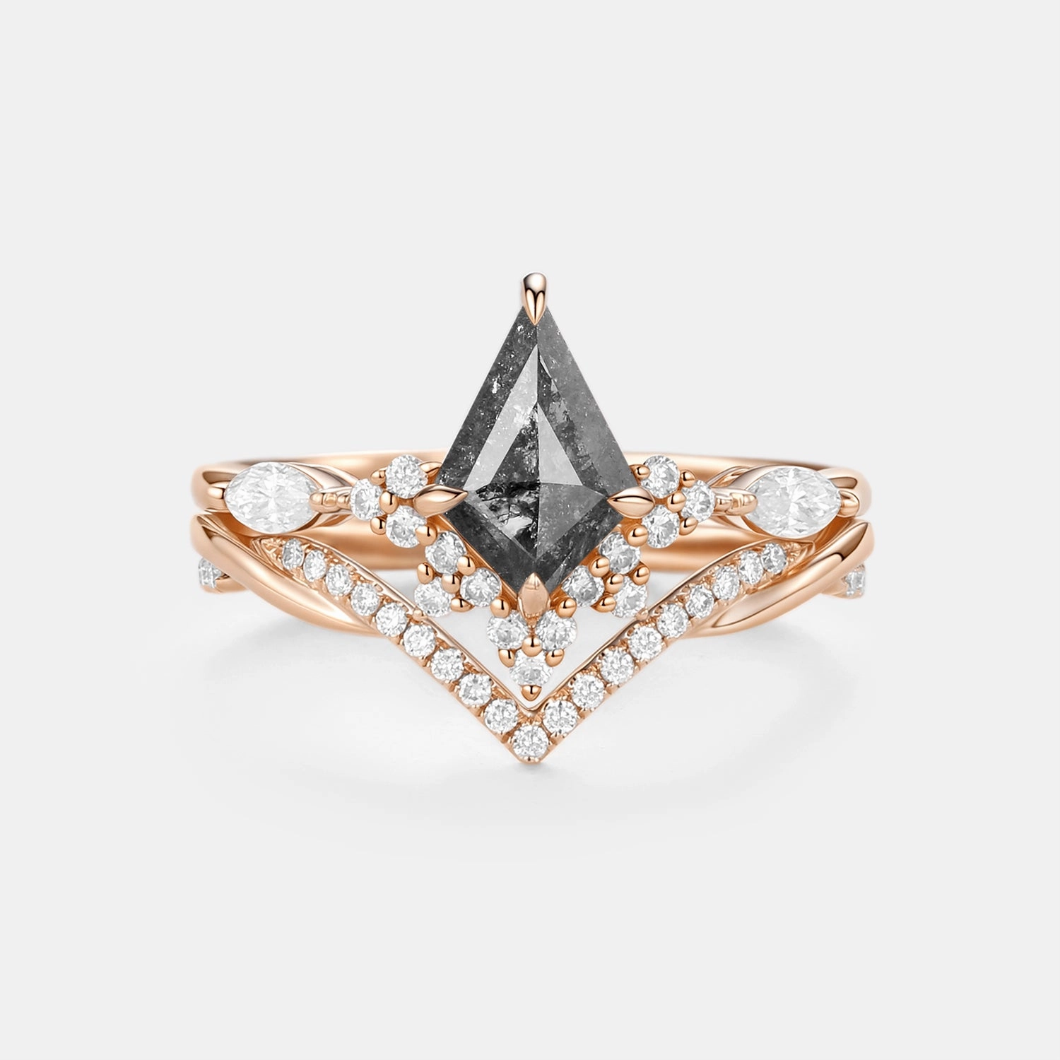 Graceful Glow Kite Salt and Pepper Diamonds Twist Engagement Ring Set 2pcs - Gale