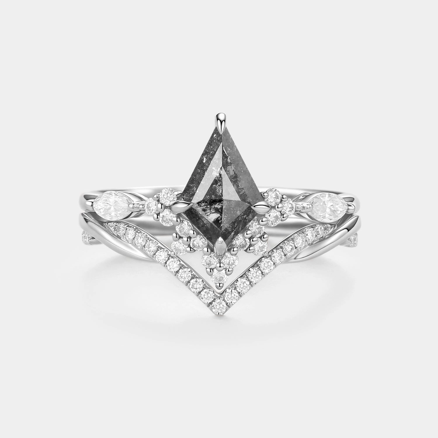 Vogue Feature Kite Salt and Pepper Diamonds Twist Engagement Ring Set 2pcs - Gale