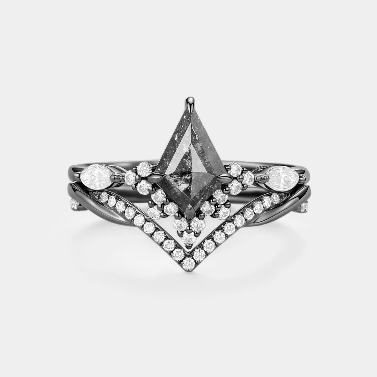 Soft Style Delicate Spark Kite Salt and Pepper Diamonds Twist Engagement Ring Set 2pcs - Gale
