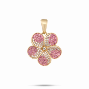 Plumeria Pink Sapphire Pendant in Gold with Diamonds - 20mm Stylish Accessory Glam Set