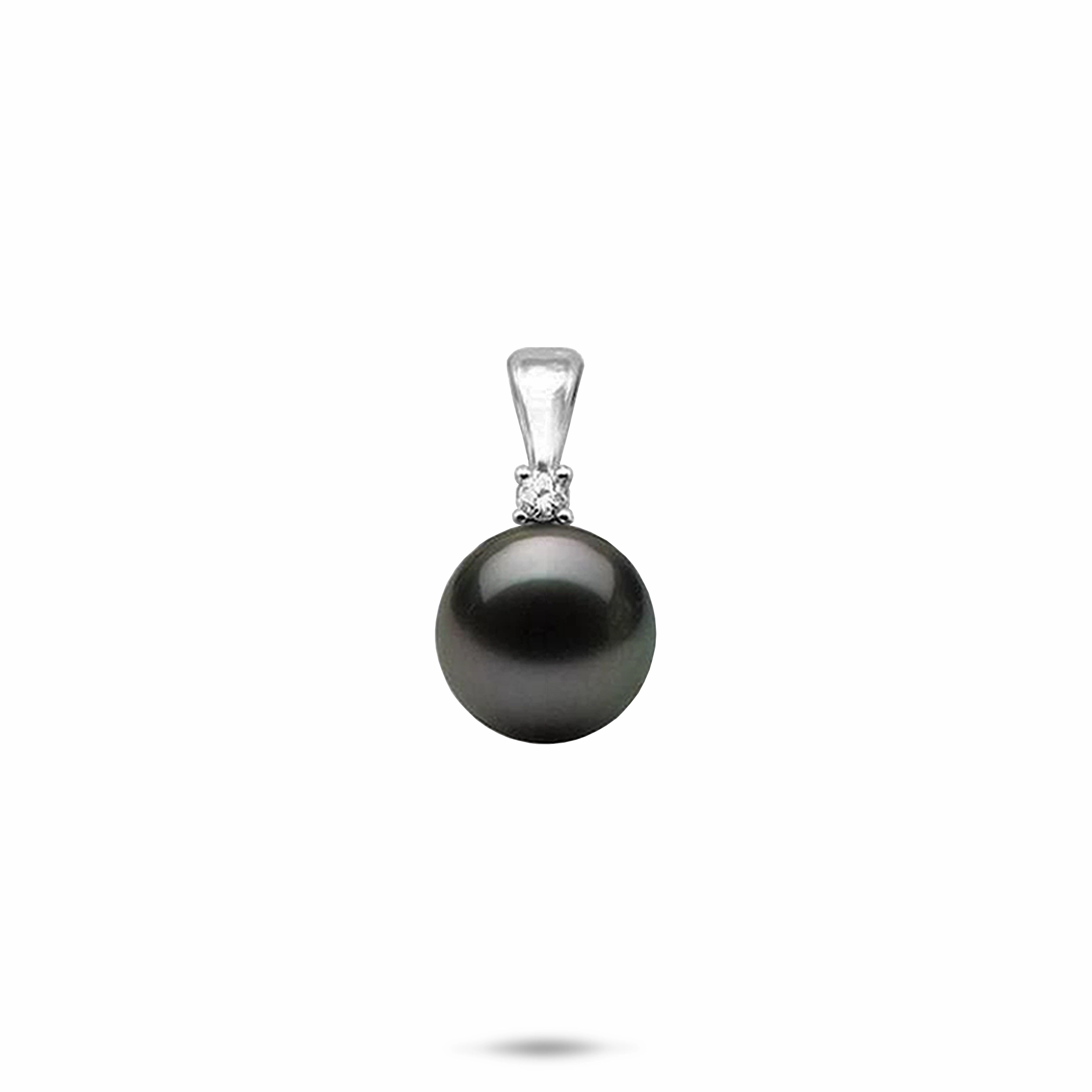 Bold Glance Stylish Style Tahitian Black Pearl Pendant in White Gold with Diamond - 10-11mm